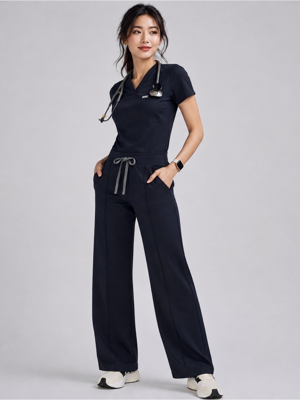 FIGS Salina High-Rise Wide-Leg Scrub Pants Navy Size Large New with Tags